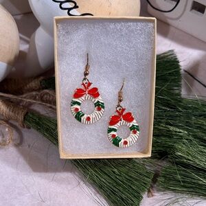 Festive Wreath Earrings with Red and Green Accents